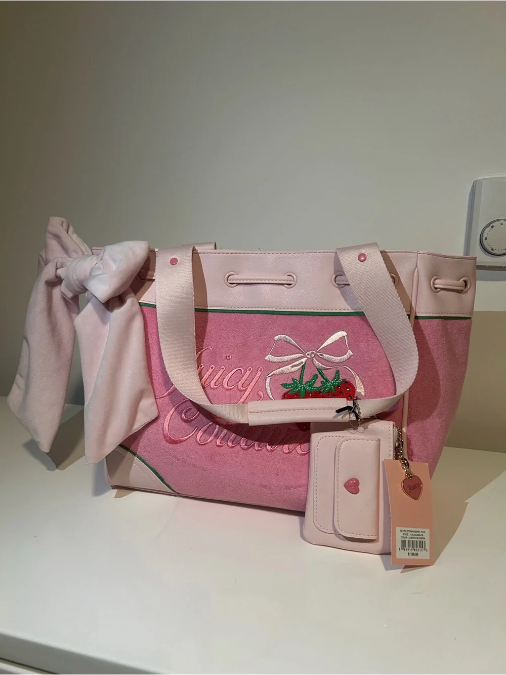 Juicy Couture Pink Strawberry Embroidered  with Charm Daydreamer Bag